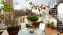 Seville Apartment - Terrace with table, chairs and plants.